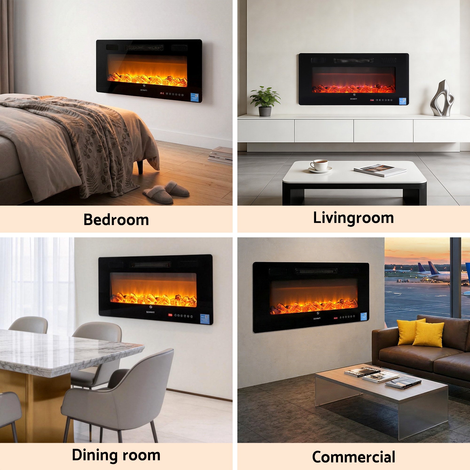 Electric Fireplace Wall Mounted 1800W Remote Control
