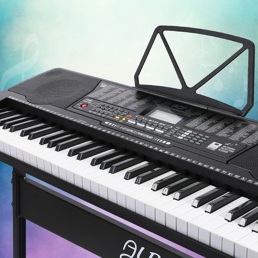 61 Keys Electronic Piano Keyboard Digital Electric W/ Stand Lighted Black