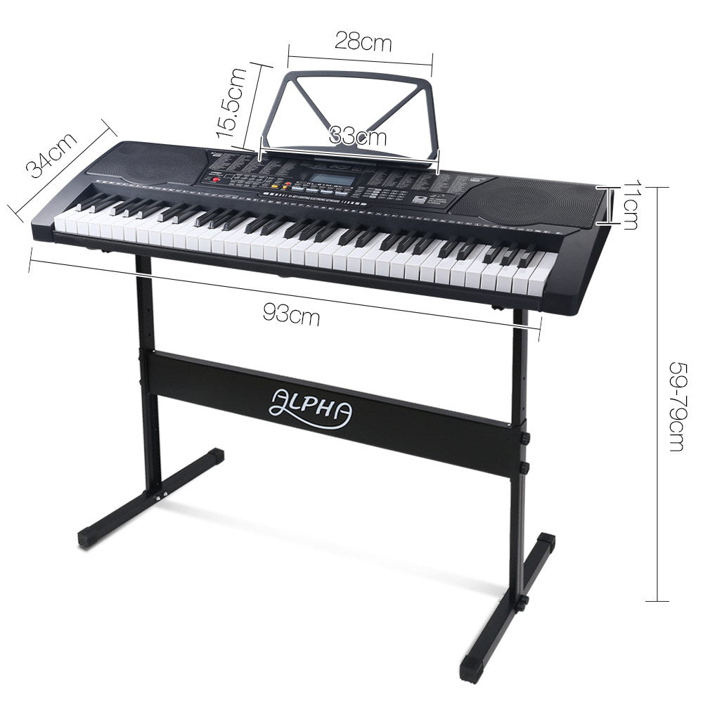 61 Keys Electronic Piano Keyboard Digital Electric W/ Stand Lighted Black