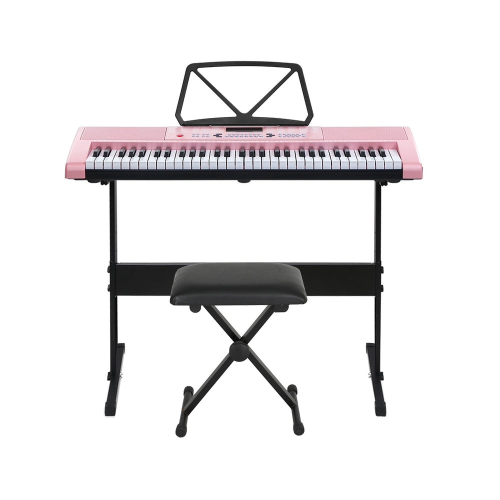 61 Keys Electronic Piano Keyboard Digital Electric W/ Stand Stool Pink