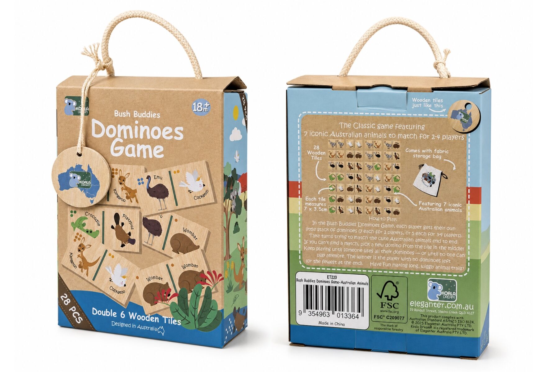 Wooden Animal Dominoes Set 12.5x5.5x16.5cm