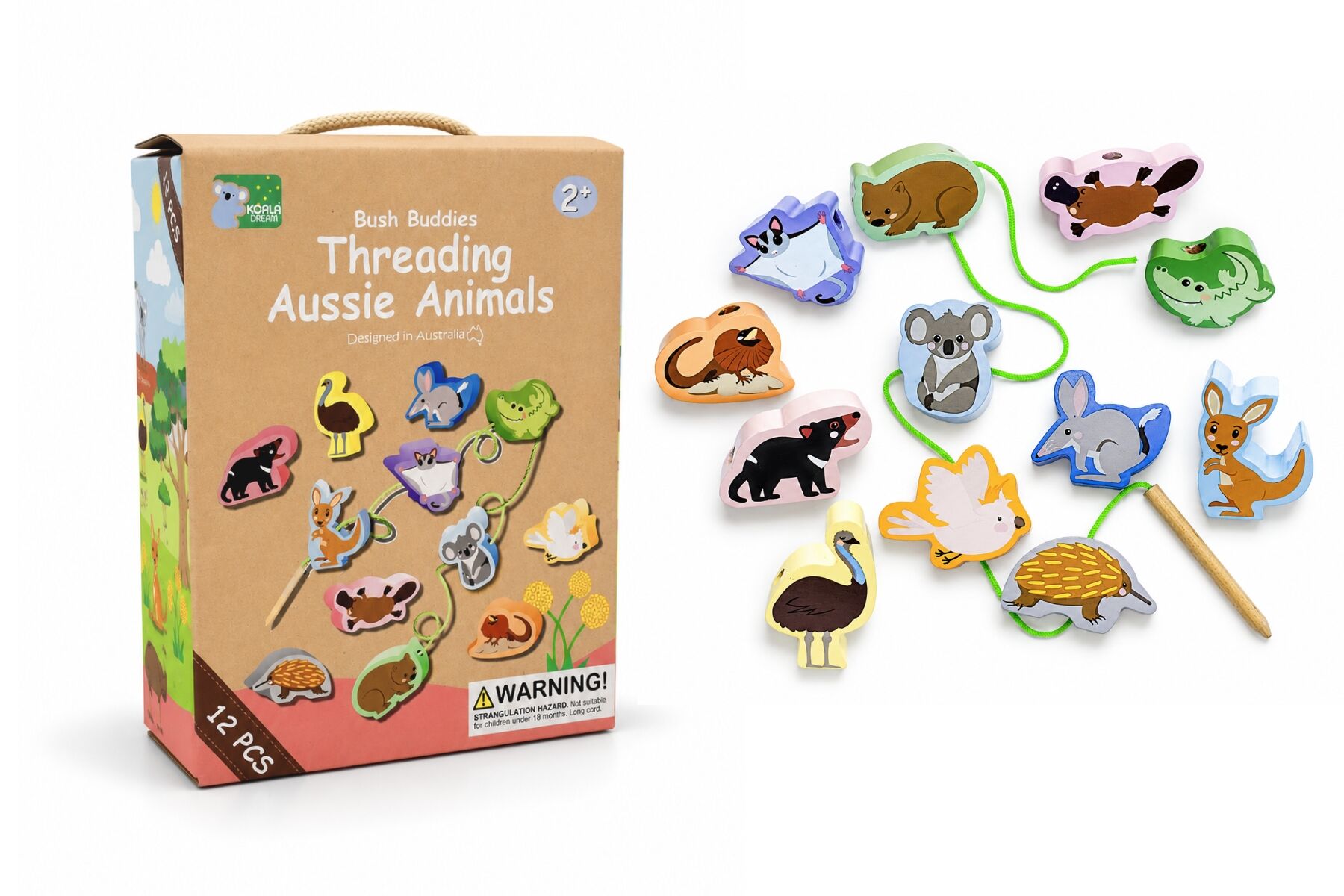 Threading Toy Aussie Animals Set 5x1.5x3.5cm
