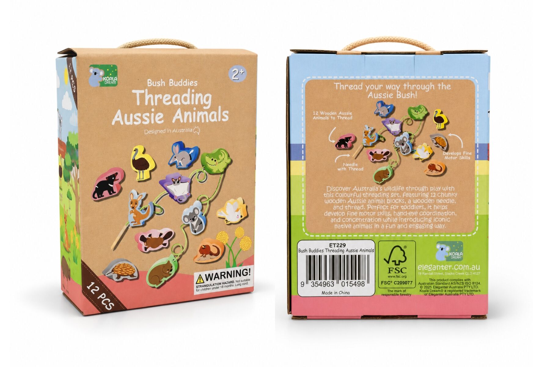 Threading Toy Aussie Animals Set 5x1.5x3.5cm