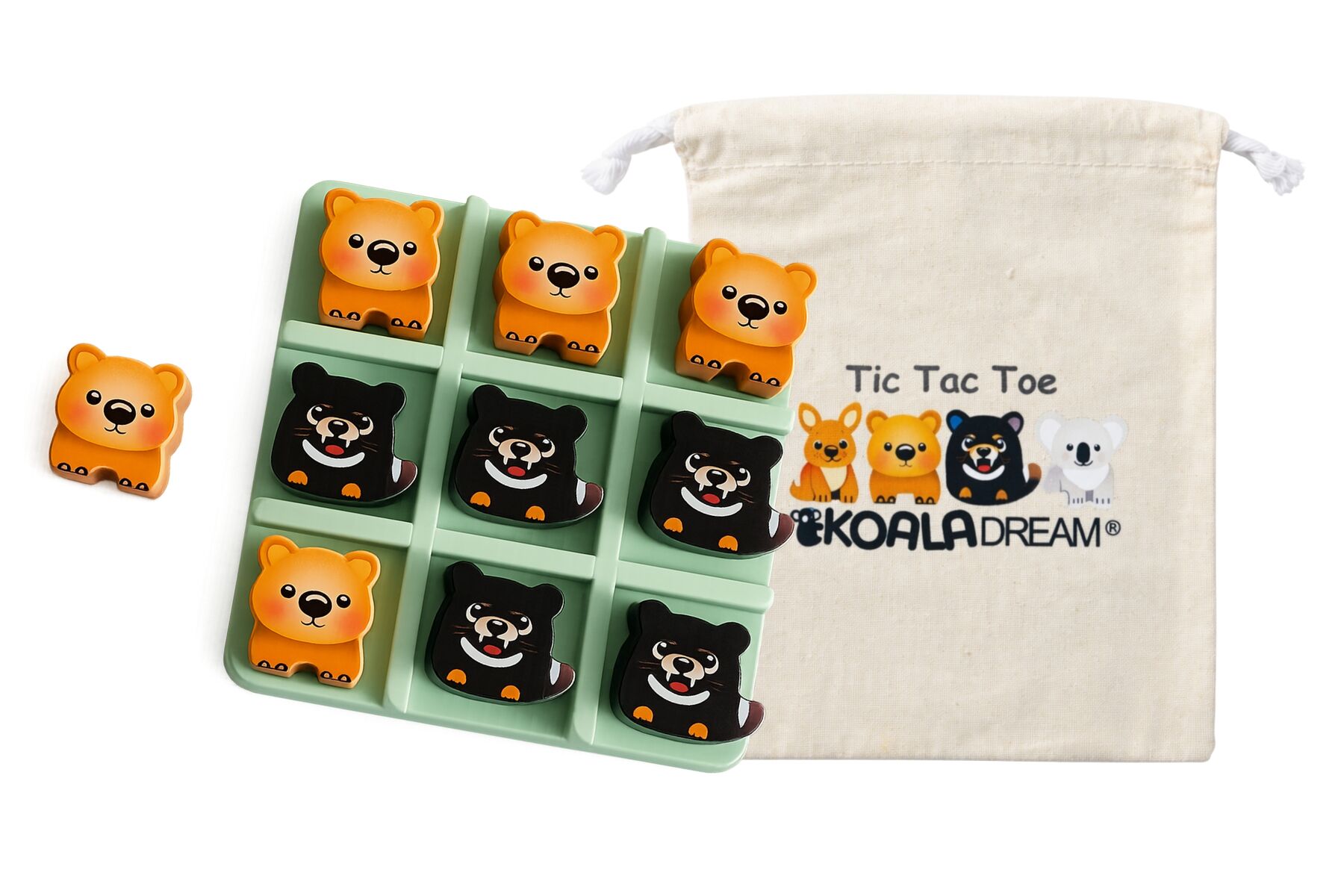 Tic Tac Toe Wombat Set Green 14x14cm