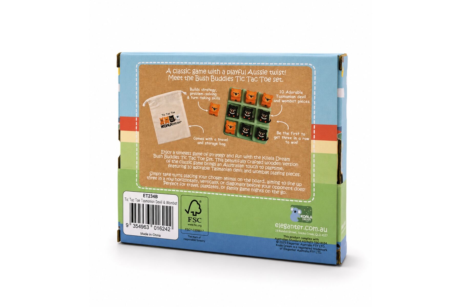 Tic Tac Toe Wombat Set Green 14x14cm