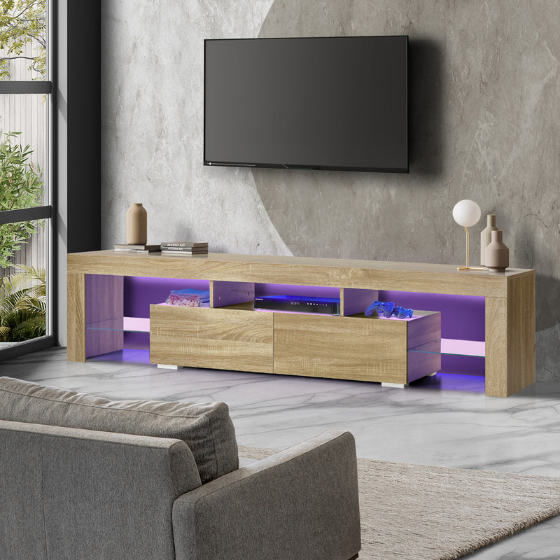 TV Cabinet Entertainment Unit Storage Shelf Natural Wood 180cm Living Room, Entertainment Unit