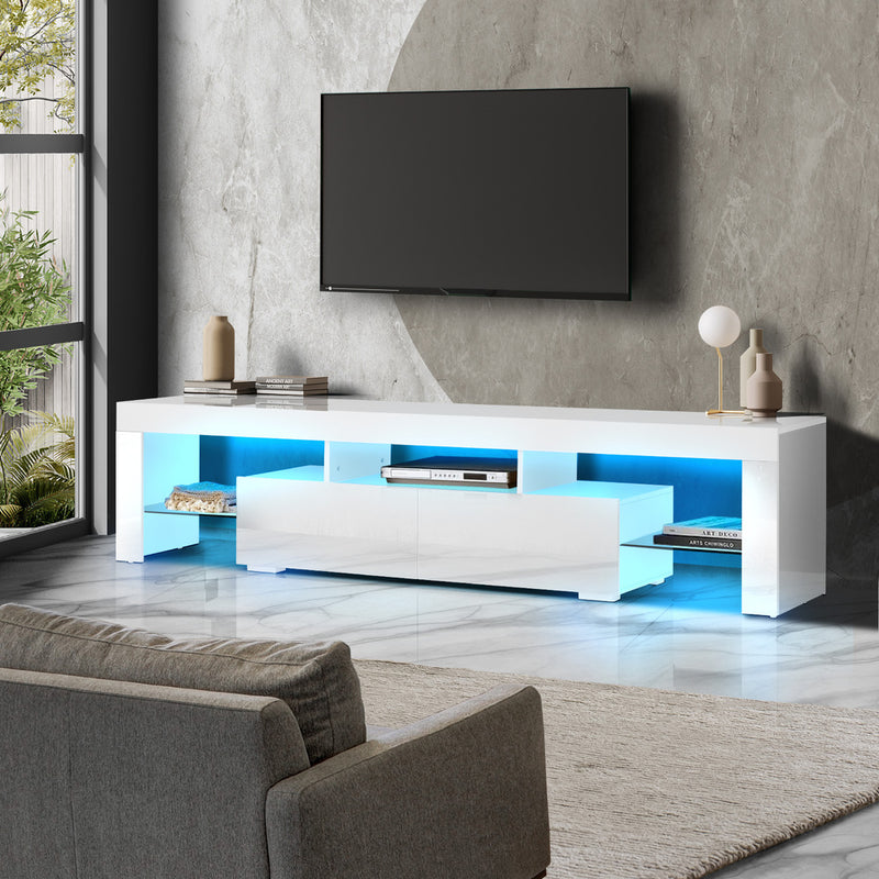 TV Cabinet Entertainment Unit Stand LED RGB Gloss Furniture White/Black with Entertainment Unit