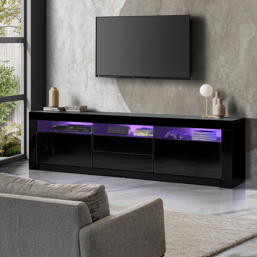 180cm TV Unit Cabinet Gloss Black RGB LED | Simpledeals
