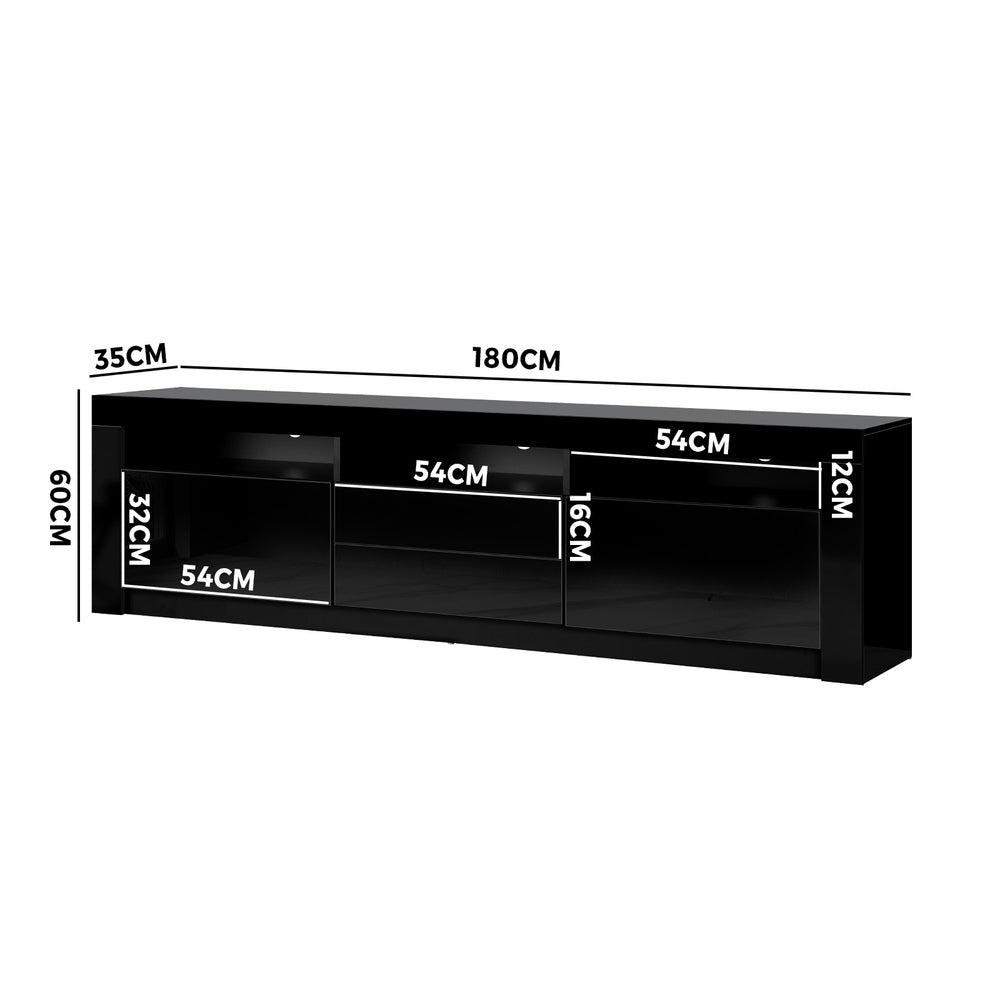 180cm TV Unit Cabinet Gloss Black RGB LED | Simpledeals