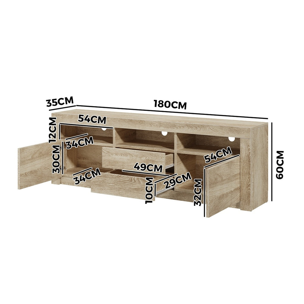 TV Entertainment Unit Stand RGB LED Storage Drawer Oak 180cm