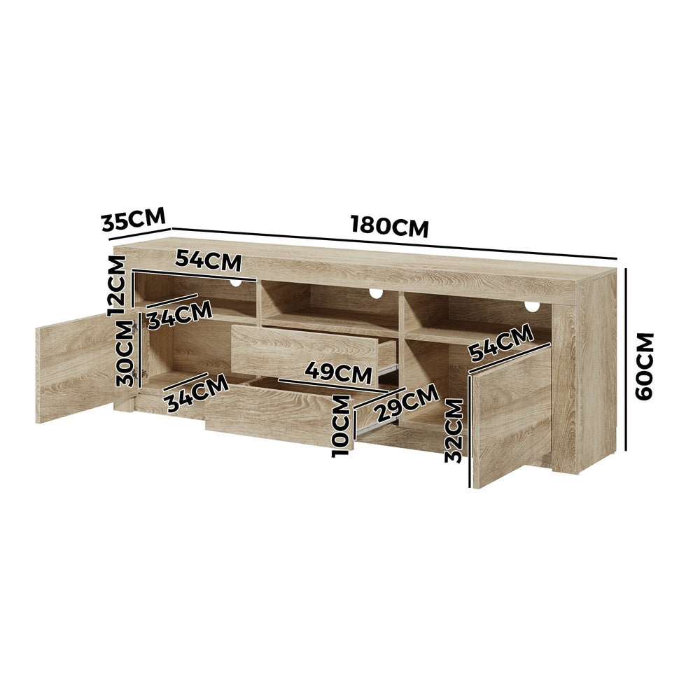 TV Cabinet Entertainment Unit Stand RGB LED Oak 180cm