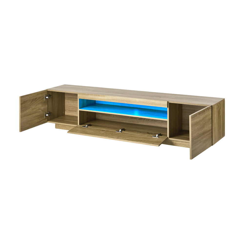 TV Cabinet Entertainment Unit Storage Shelf Natural Wood 180cm Living Room