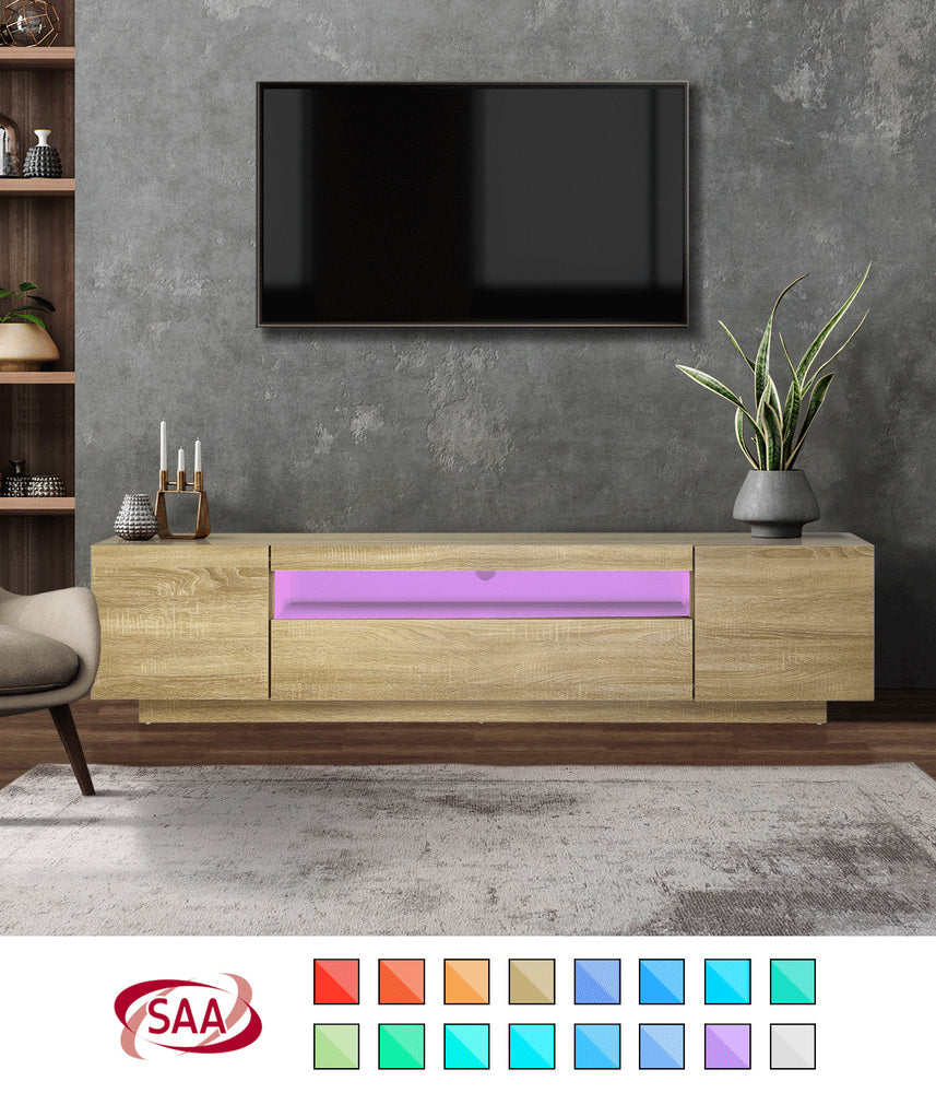 TV Cabinet Entertainment Unit Storage Shelf Natural Wood 180cm Living Room