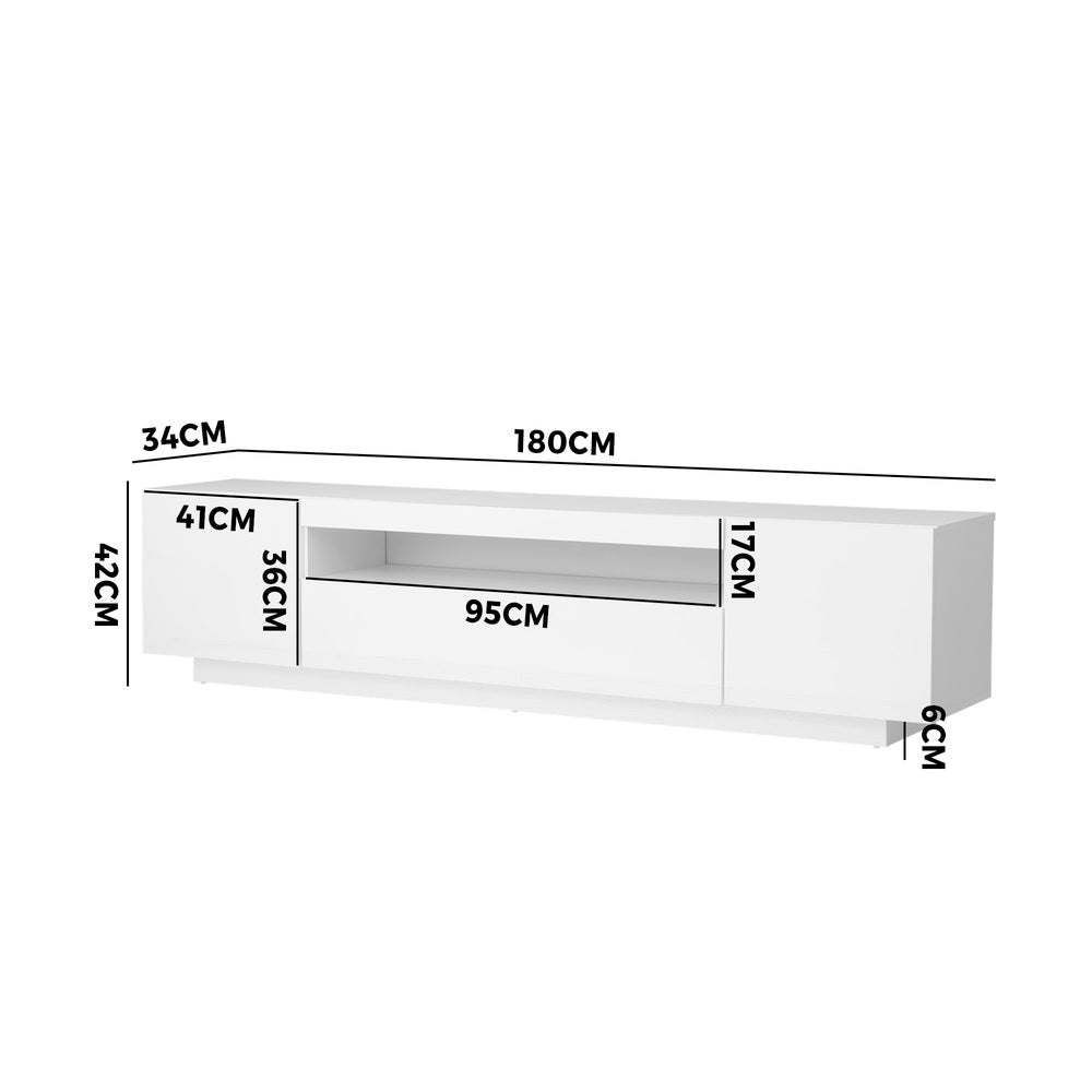 TV Cabinet Entertainment Unit Stand Gloss RGB LED Furniture Black/White 180CM