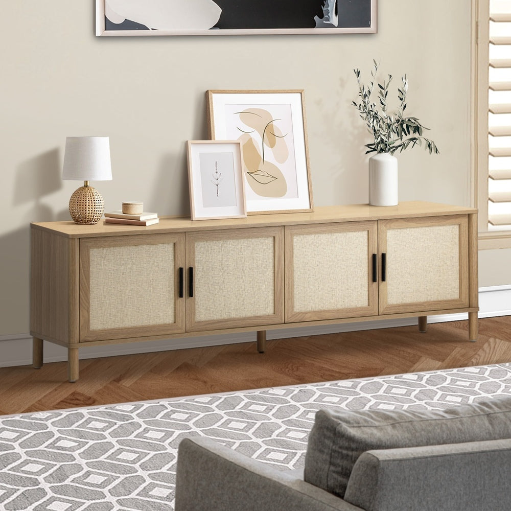 TV Cabinet Entertainment Unit Stand 160cm Rattan Doors Natural