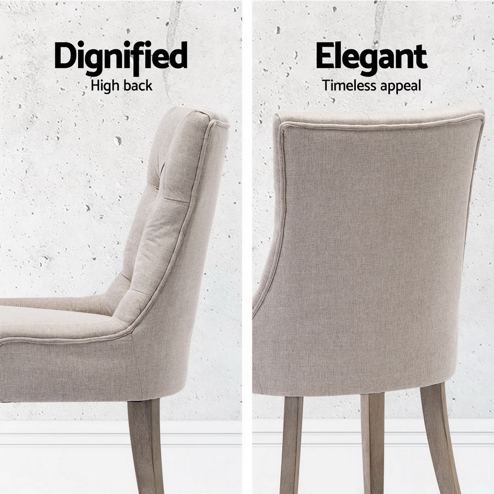 Set of 4 French Provincial Dining Chairs in Beige Linen – Elegant Vintage