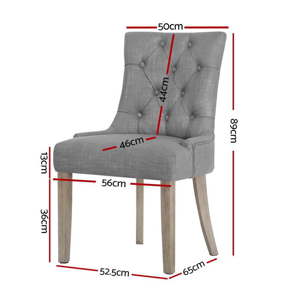 Set of 4 French Provincial Dining Chairs in Grey Linen – Elegant Upholstered Chairs