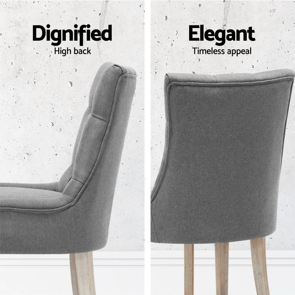 Set of 4 French Provincial Dining Chairs in Grey Linen – Elegant Upholstered Chairs
