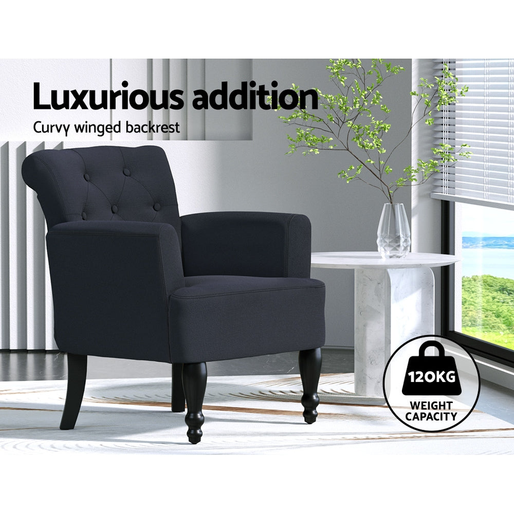 Lothair Wingback Armchair Charcoal Upholstered Lounge Chair
