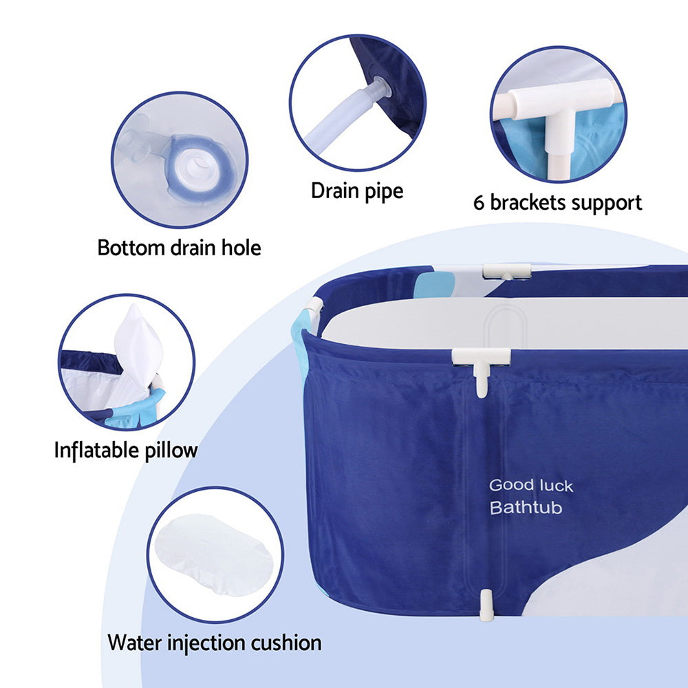 Foldable Bathtub PVC Spa Bucket Inflatable Cushion Navy Blue, Portable Toilets & Showers
