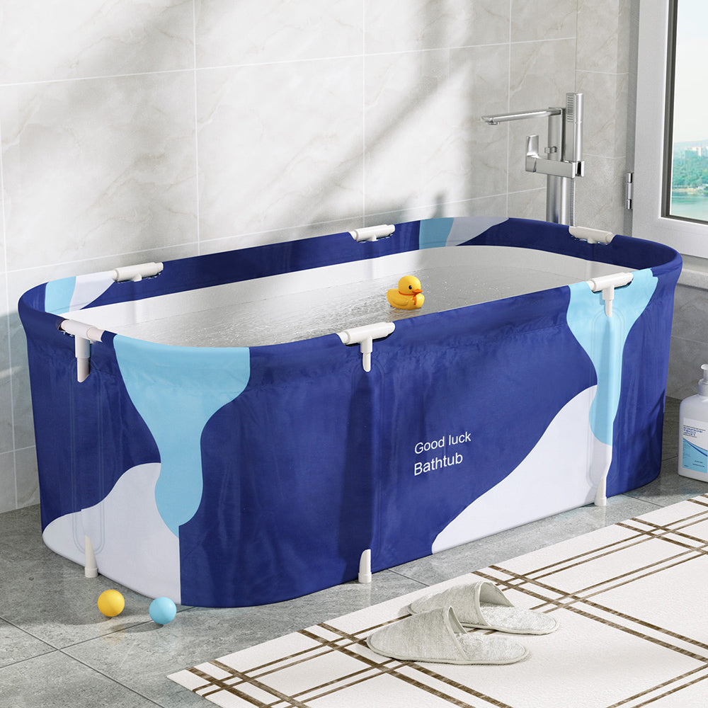 Foldable Bathtub PVC Spa Bucket Inflatable Cushion Navy Blue with Portable Toilets & Showers