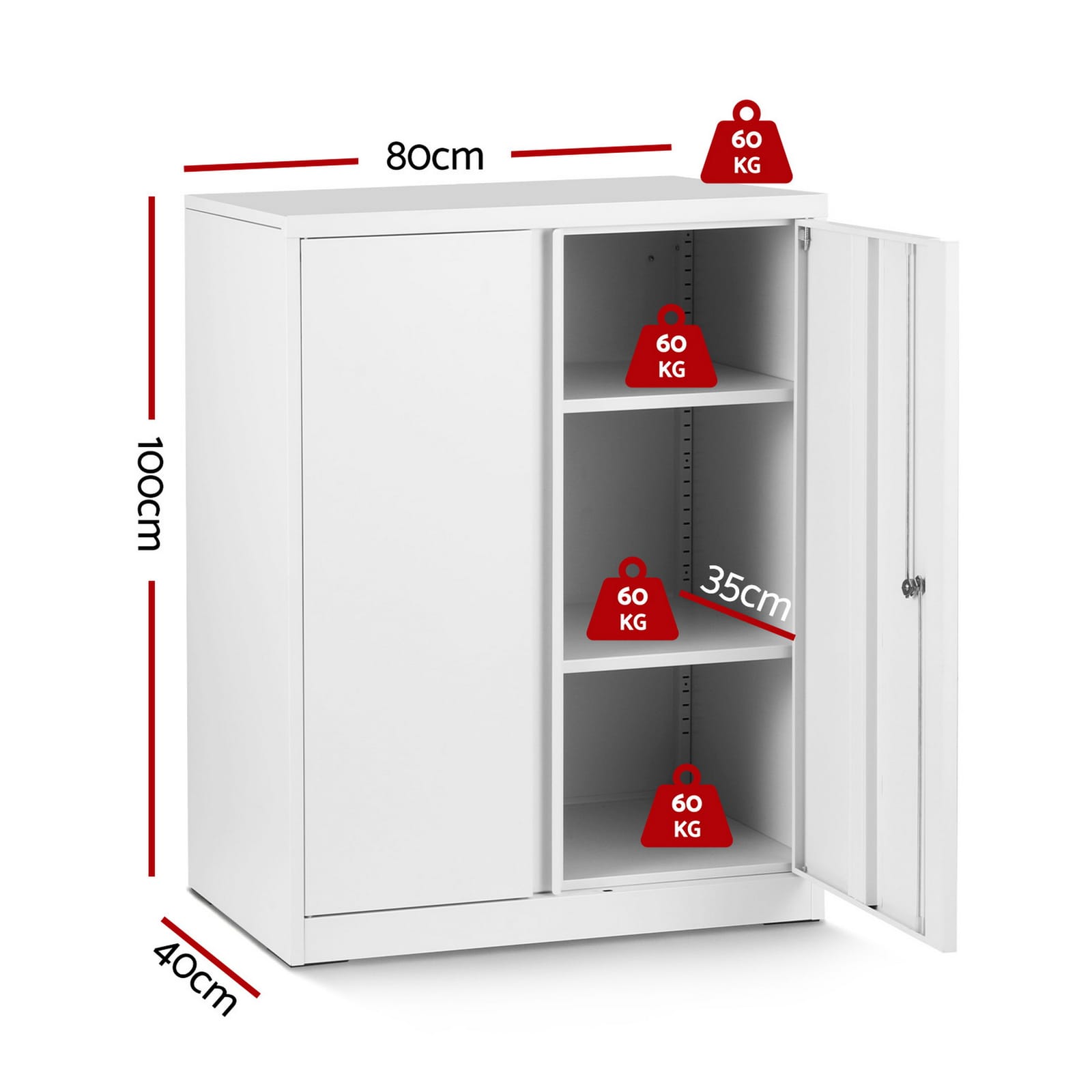 Steel Filing Cabinet White 80x40x100cm
