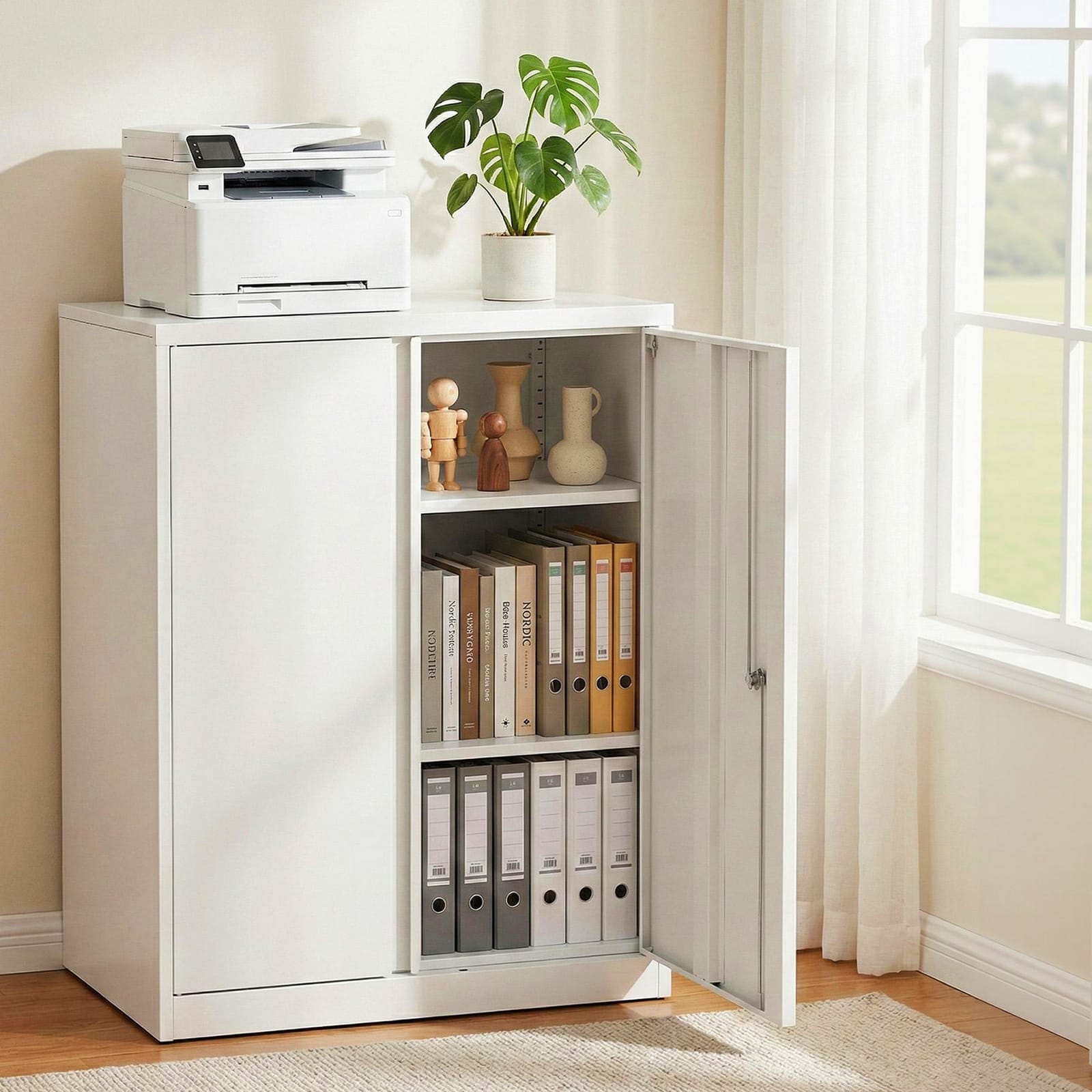 Steel Filing Cabinet White 80x40x100cm