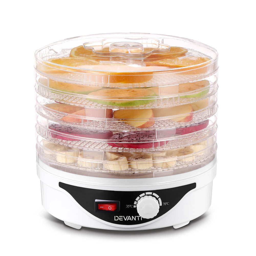 5 Trays Food Dehydrator Fruit Dryer Black/White
