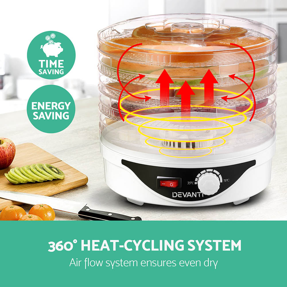 5 Trays Food Dehydrator Fruit Dryer Black/White