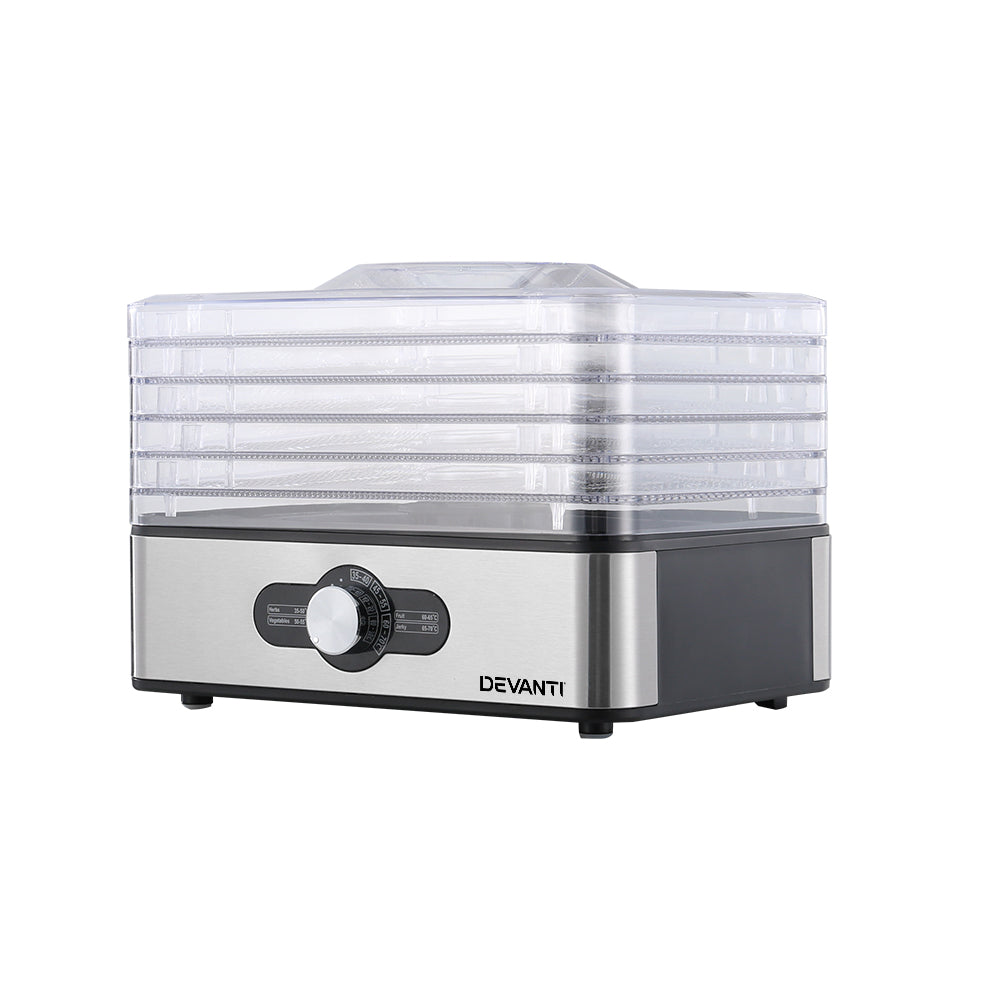 5 Tray Food Dehydrator Stainless Steel Dryer 35–70°C Fruit Meat Maker