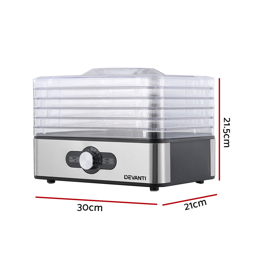 5 Tray Food Dehydrator Stainless Steel Dryer 35–70°C Fruit Meat Maker