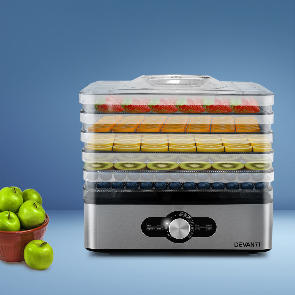 5 Tray Food Dehydrator Stainless Steel Dryer 35–70°C Fruit Meat Maker