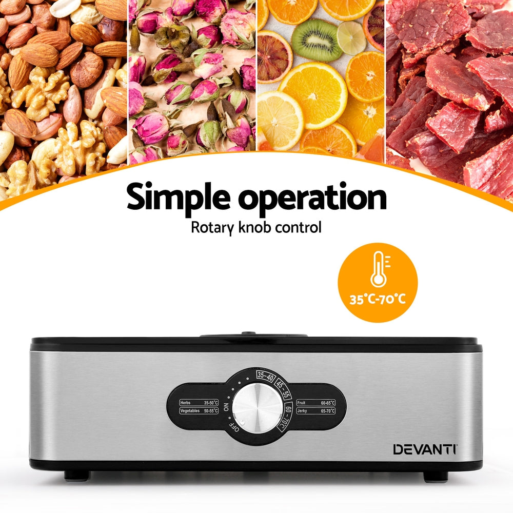 5 Tray Food Dehydrator Stainless Steel Dryer 35–70°C Fruit Meat Maker