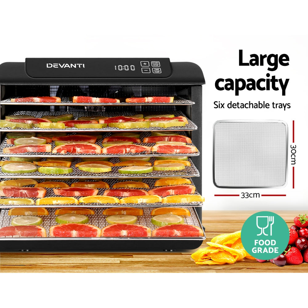 6 Tray Food Dehydrator Stainless Steel Fruit Dryer Jerky Maker Digital Control