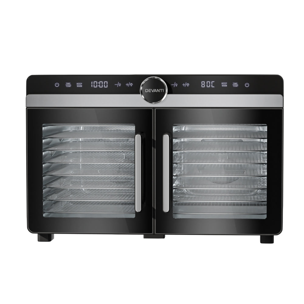 16-Tray Food Dehydrator with Dual-Zone Temperature Control, Stainless Steel