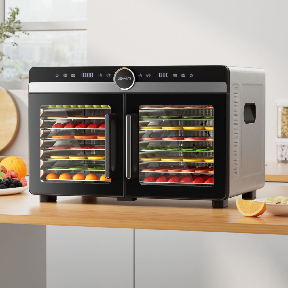 16-Tray Food Dehydrator with Dual-Zone Temperature Control, Stainless Steel