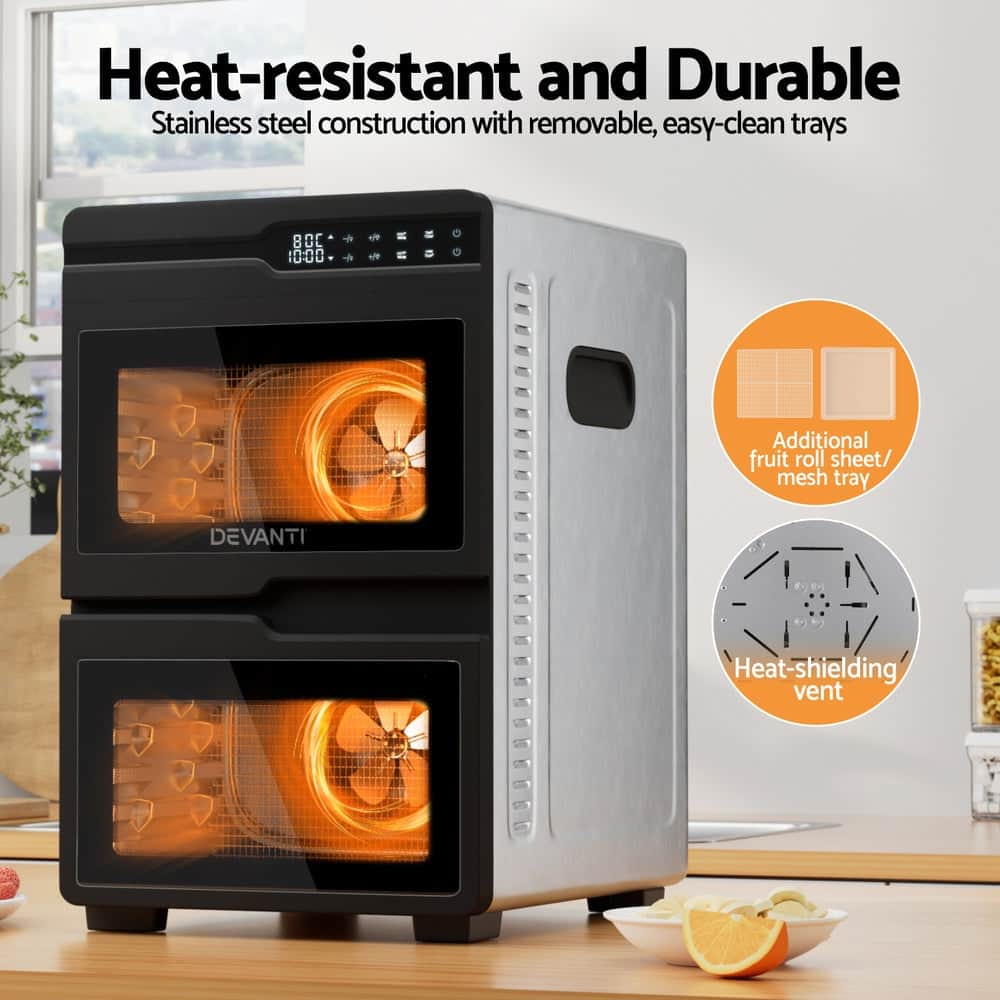 12 Trays Food Dehydrator Dual-Zone Stainless Steel Fruit Jerky Dryer