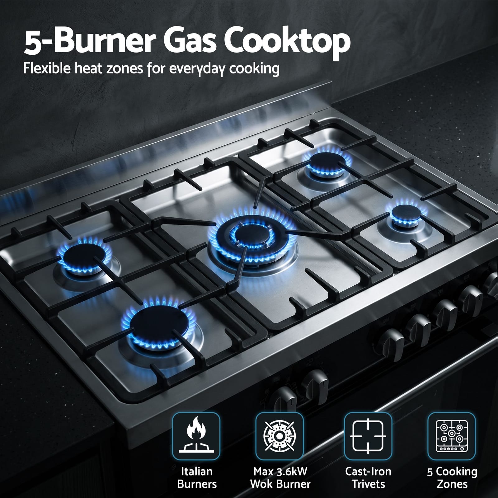 90cm Dual Fuel Cooker 5 Burner Gas Electric | Simpledeals