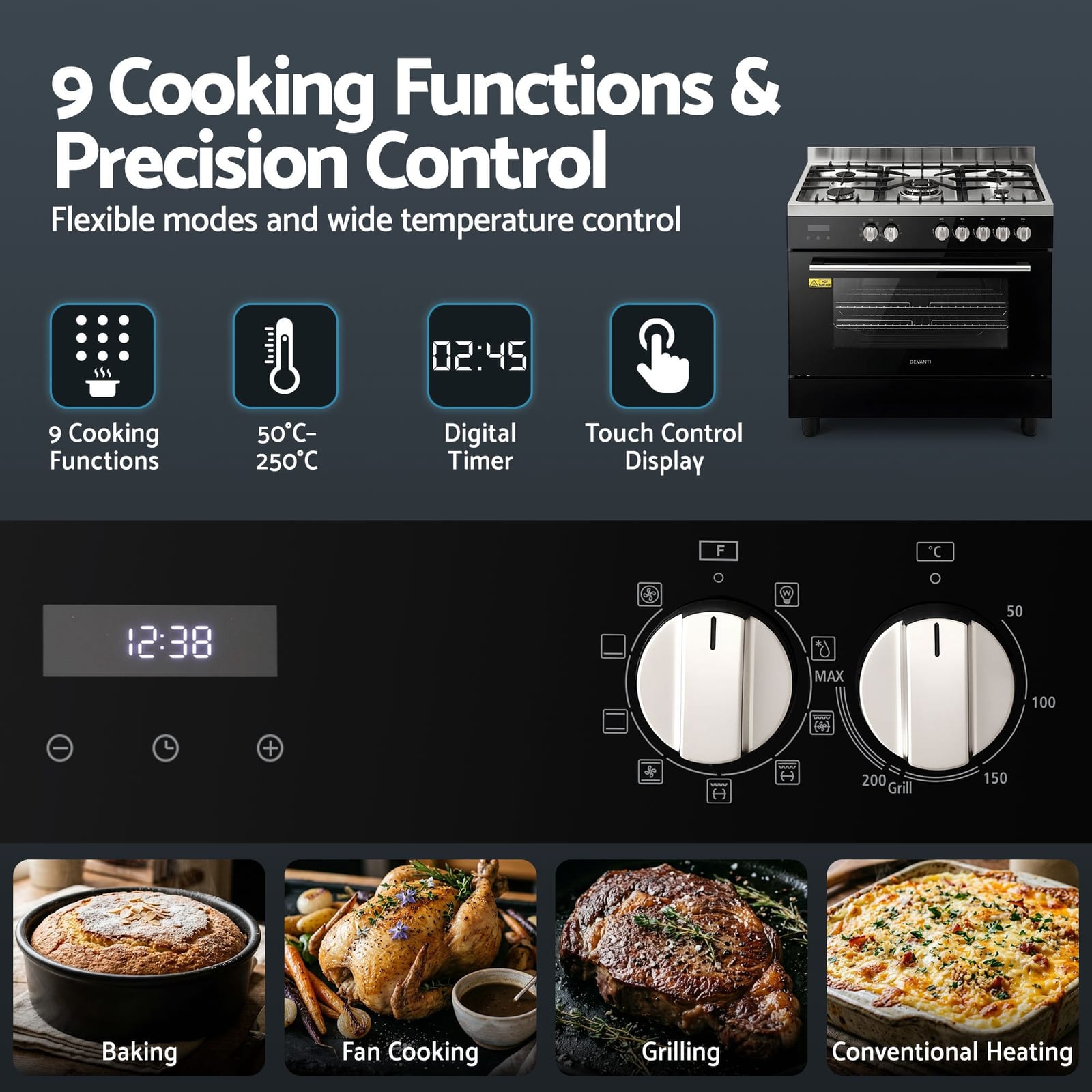 90cm Dual Fuel Cooker 5 Burner Gas Electric | Simpledeals