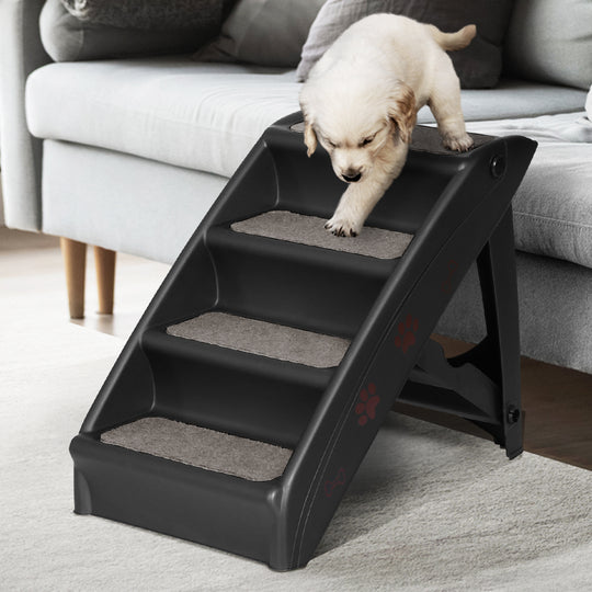 Dog Ramp Steps For Bed Sofa Car Pet Stairs Ladder Portable Foldable Black - Indoor