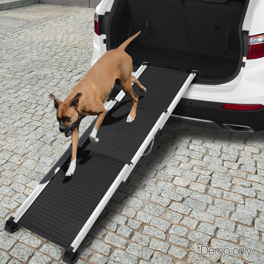 Dog Ramp Pet Stairs Steps Car Suv Foldable Portable Ladder Adjustable - Deluxe Aluminium Black Fdr