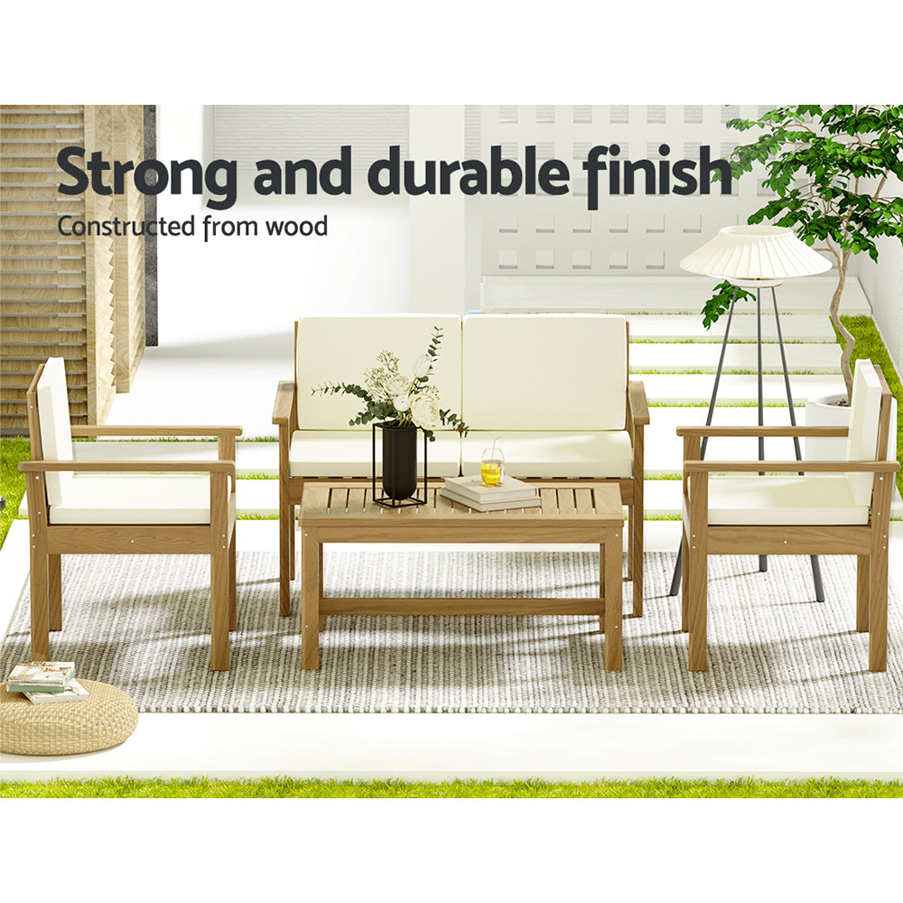4-Piece Outdoor Sofa Set Wooden Couch Lounge Setting