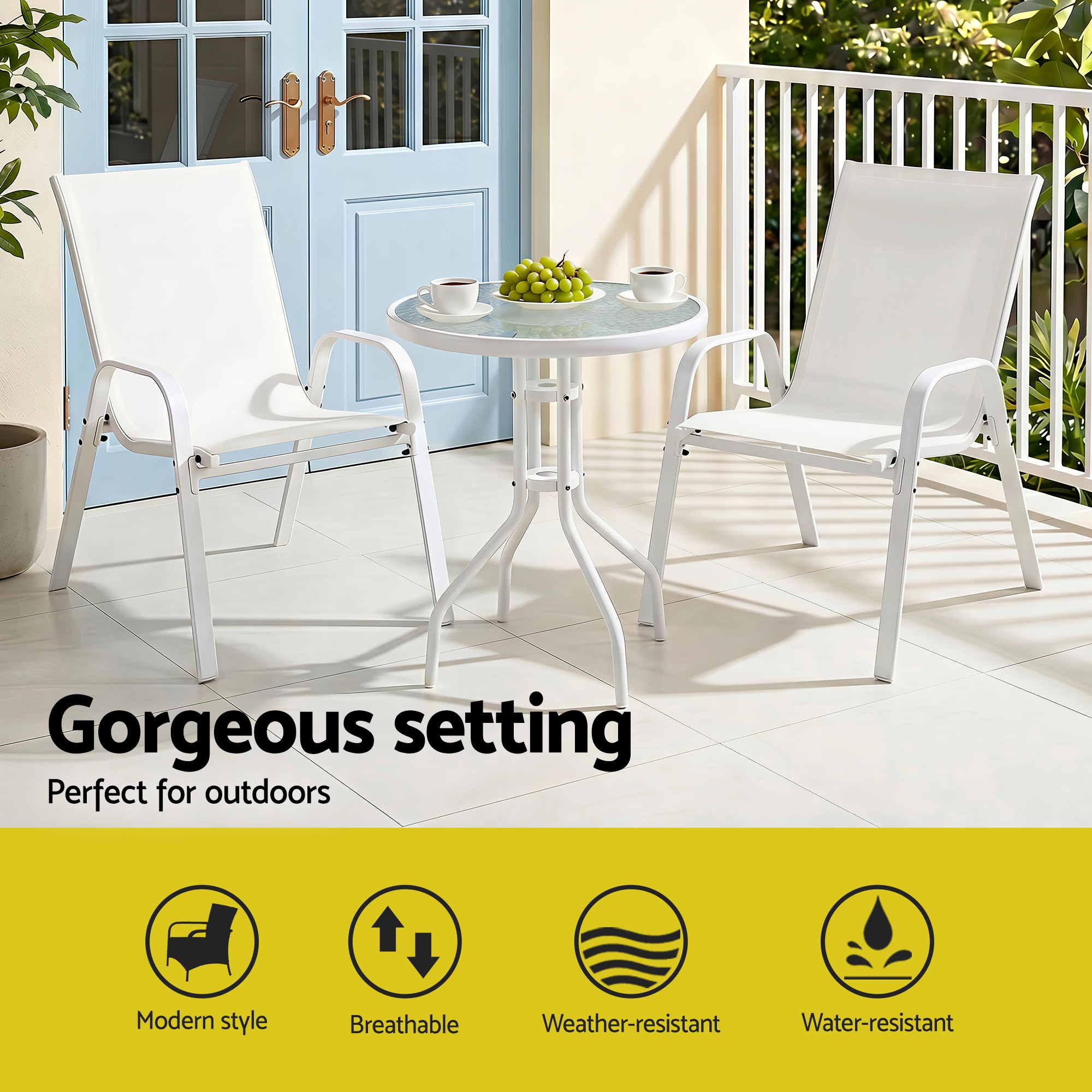 Outdoor Bistro Set 3 Piece Patio Table Chairs | Simpledeals