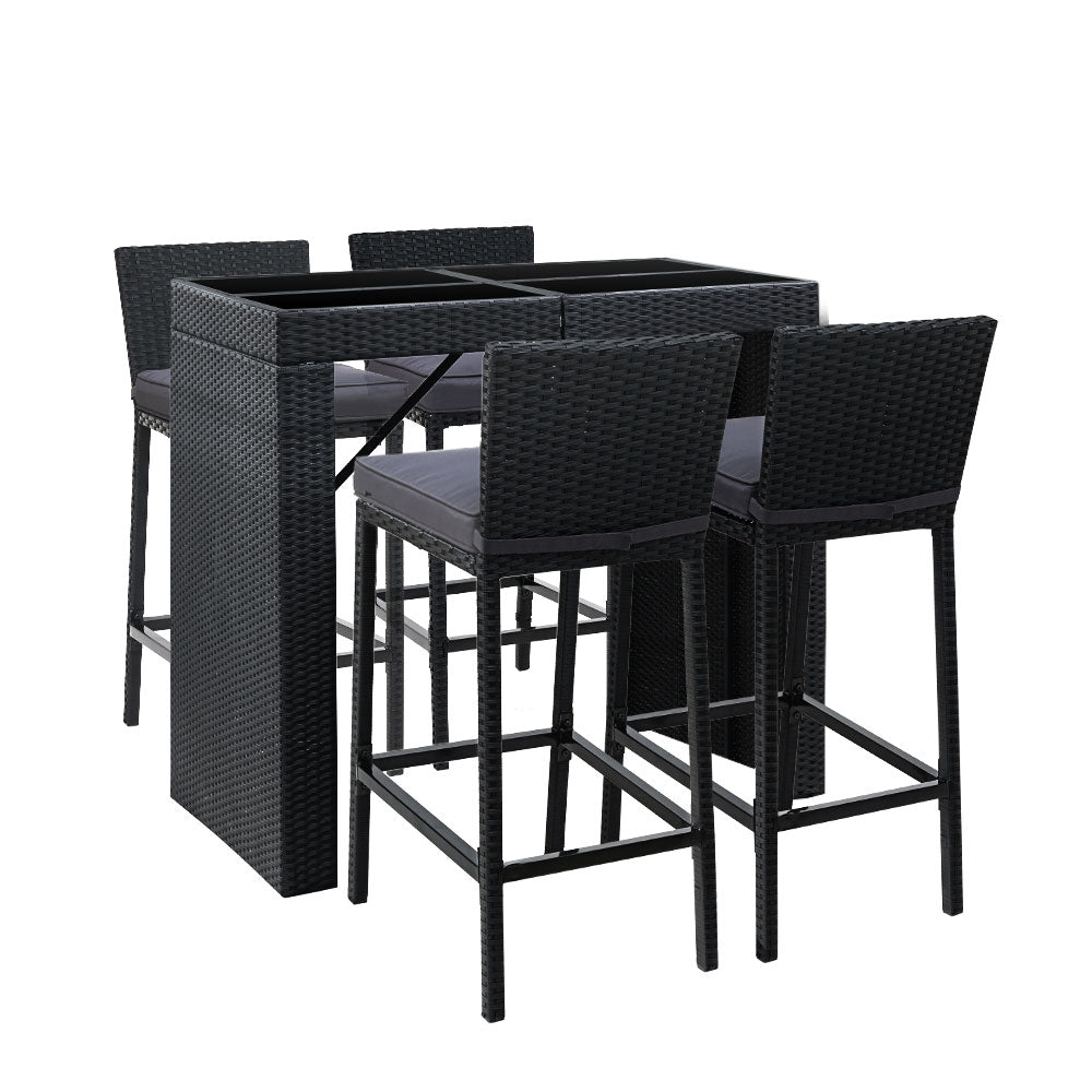 5-Piece Outdoor Bar Set Wicker Patio Dining Table & Stools Furniture