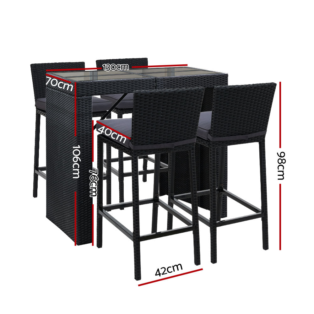 5-Piece Outdoor Bar Set Wicker Patio Dining Table & Stools Furniture