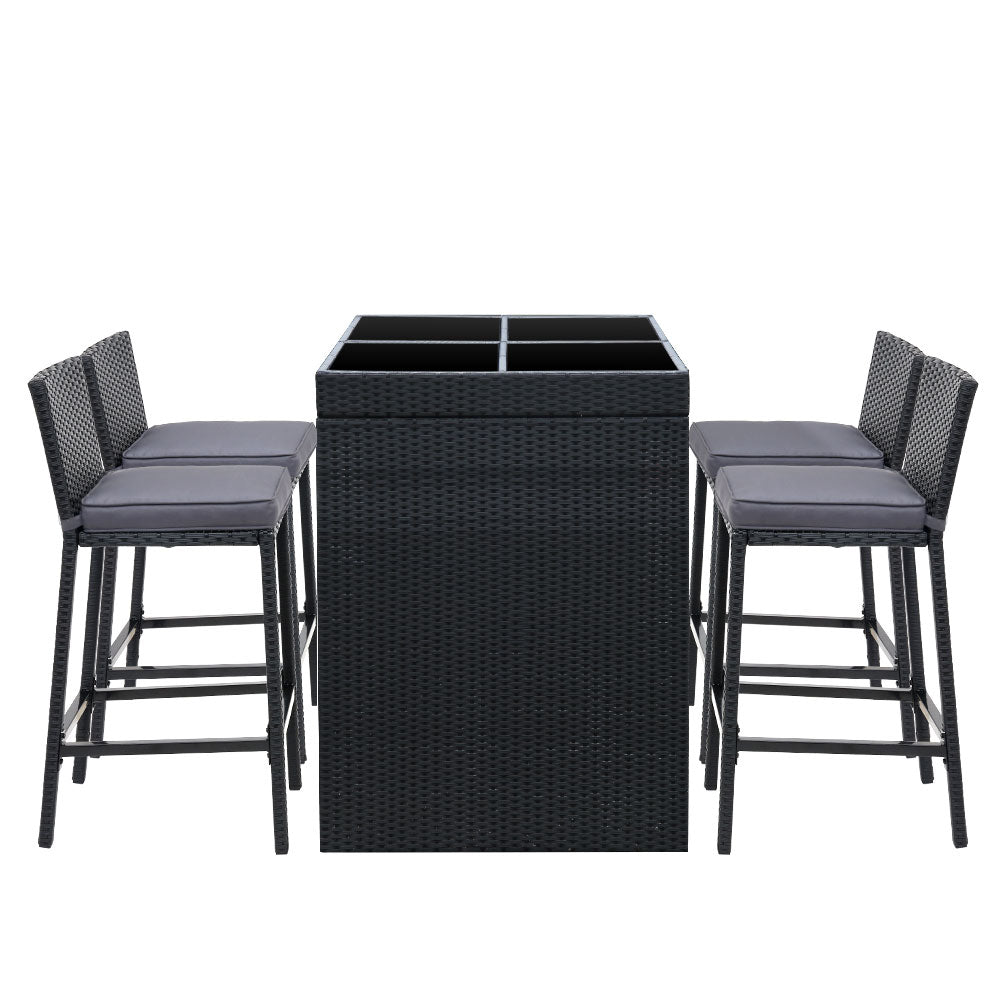 5-Piece Outdoor Bar Set Wicker Patio Dining Table & Stools Furniture