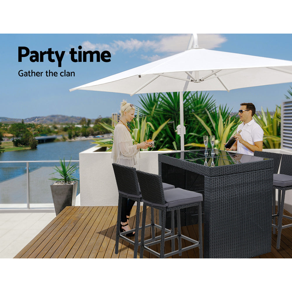 5-Piece Outdoor Bar Set Wicker Patio Dining Table & Stools Furniture