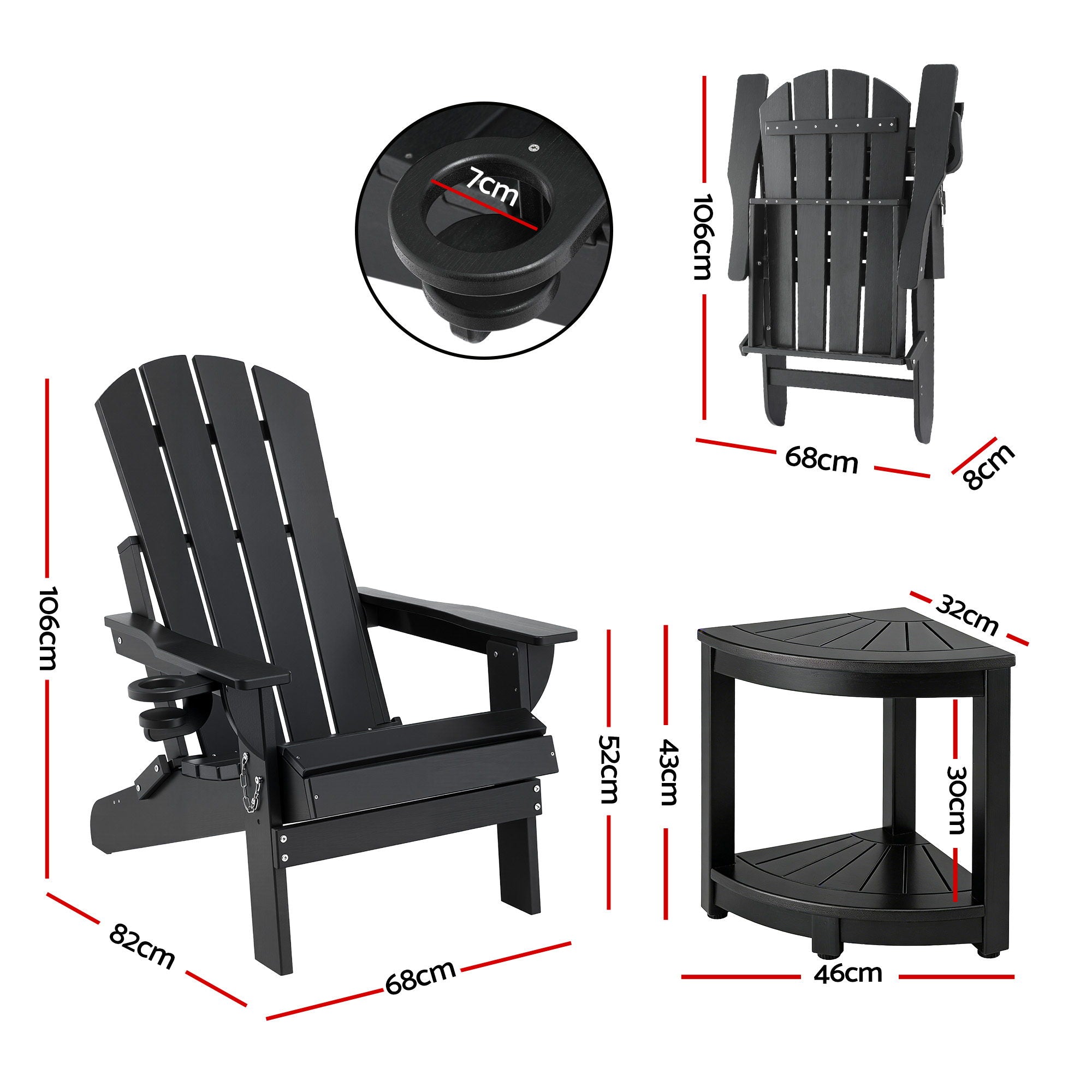 Adirondack Outdoor Chair Table Set HDPE Folding | Simpledeals