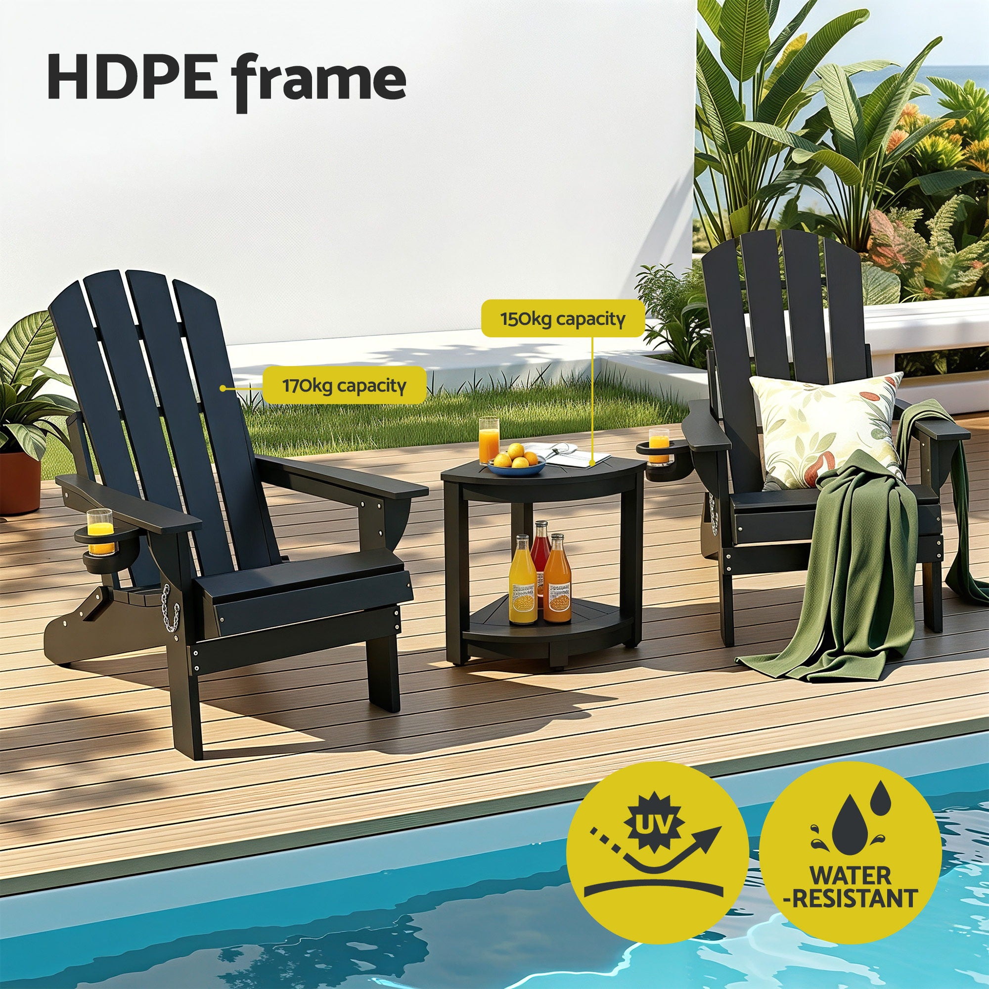 Adirondack Outdoor Chair Table Set HDPE Folding | Simpledeals