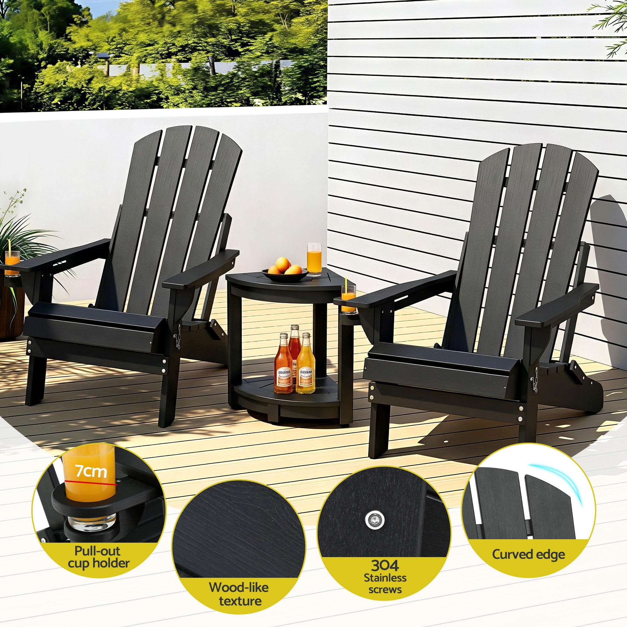Adirondack Outdoor Chair Table Set HDPE Folding | Simpledeals